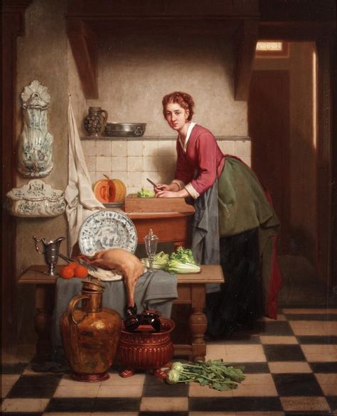 Charles Joseph Grips (1825-1920) A Woman Preparing Vegetables